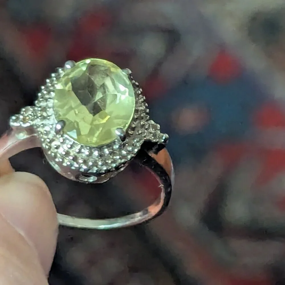 Solitaire Yellow Lemon Quartz Ring Raised‎ Rose Cut Faceted Silver 925 Chunky